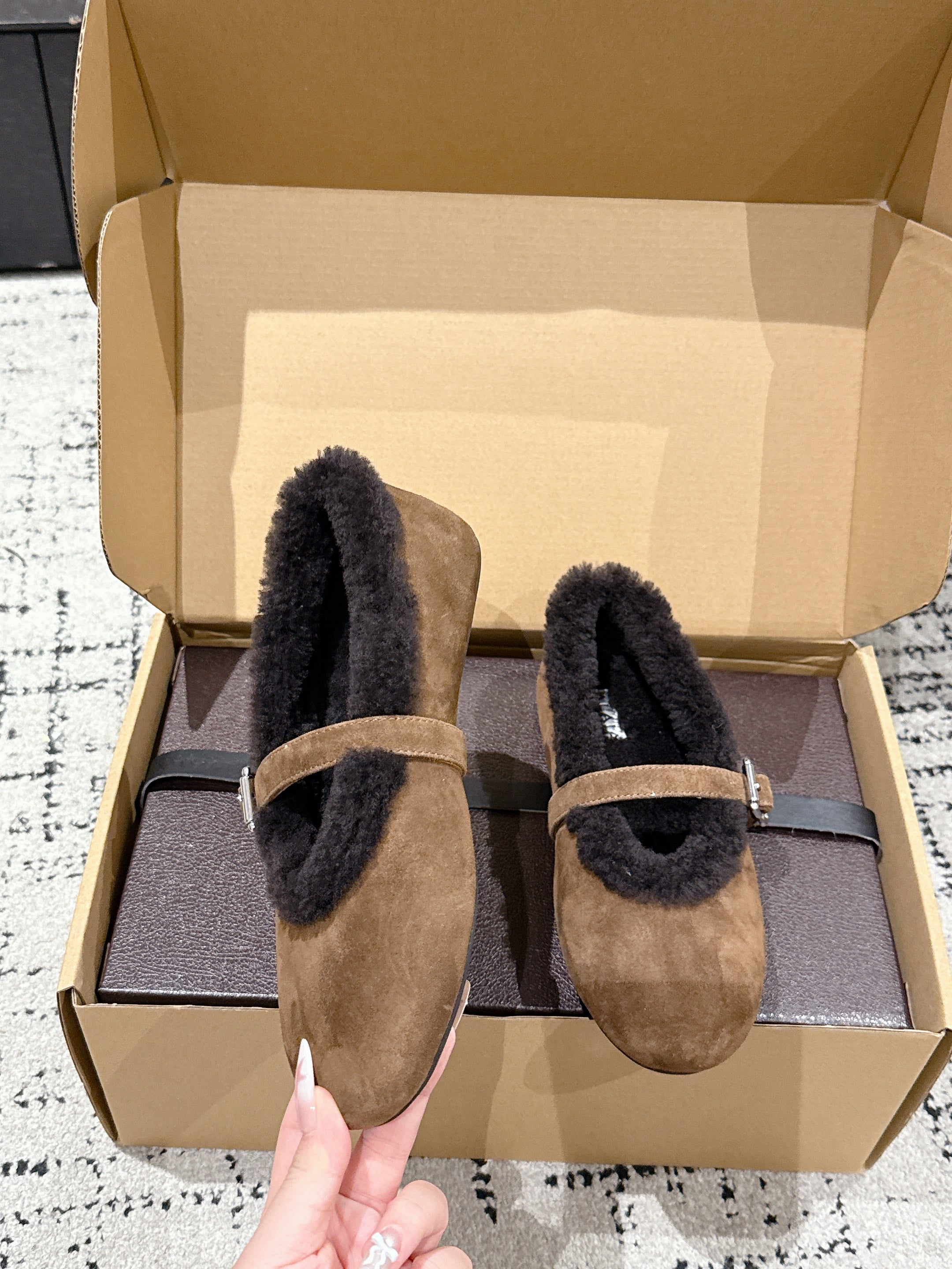 Alaia 2025 Ballet Flat Brown Black Suede Wool 558672