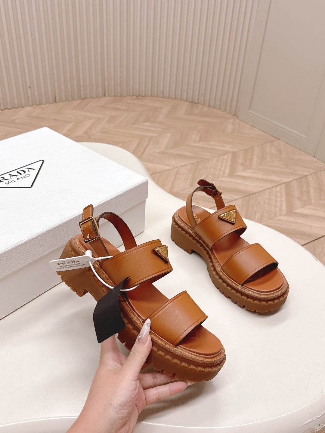 PRA 26S Platform Sandals Brown Cowhide 600566