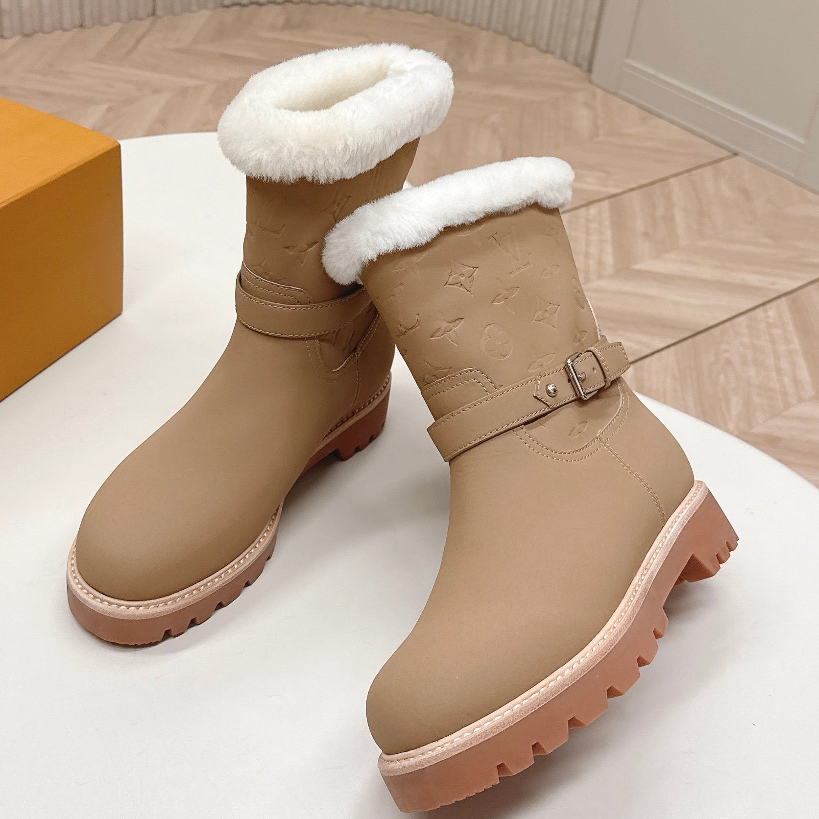 LV 2026 Territory Ankle Boot Beige White Nubuck Calf Leather 595441