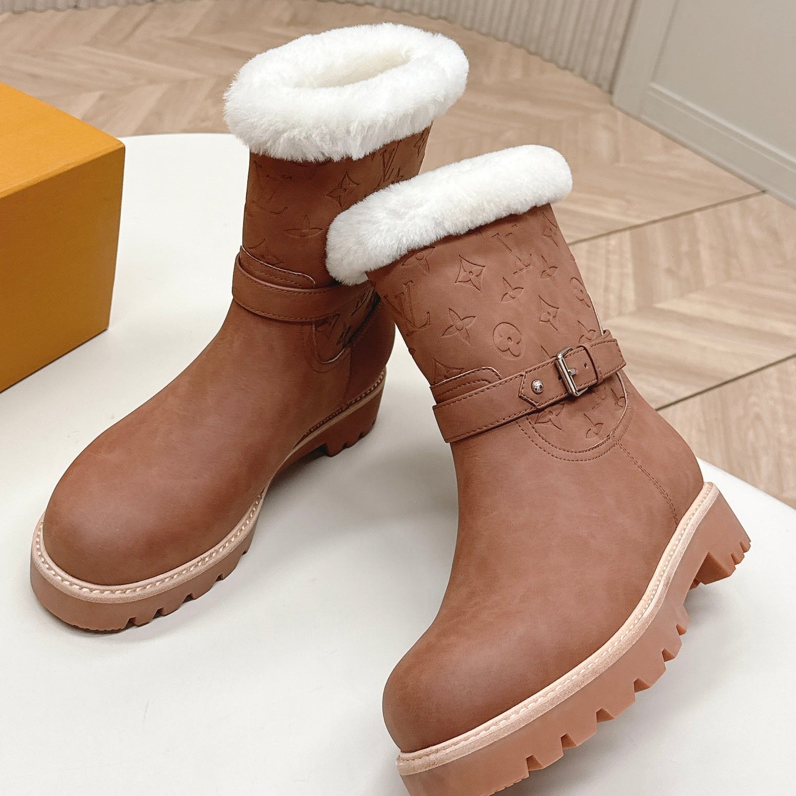 LV 2026 Territory Ankle Boot Brown White Nubuck Calf Leather 595442