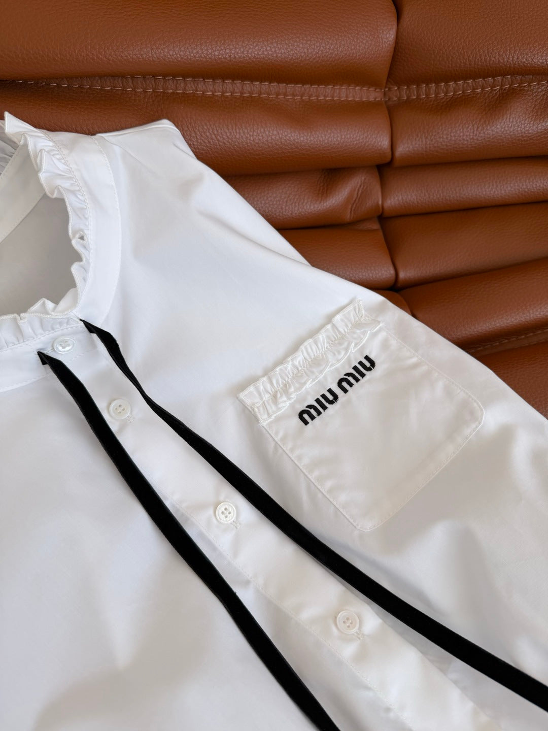 Miumiu 2026 Tie-Waist Short Shirt White Cotton 773828