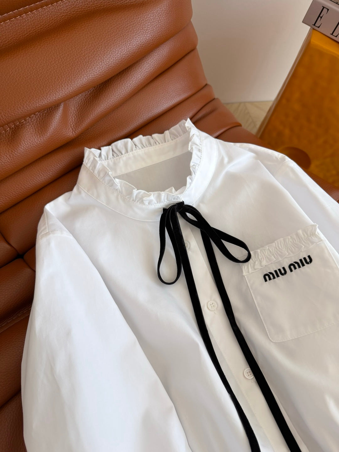 Miumiu 2026 Tie-Waist Short Shirt White Cotton 773828