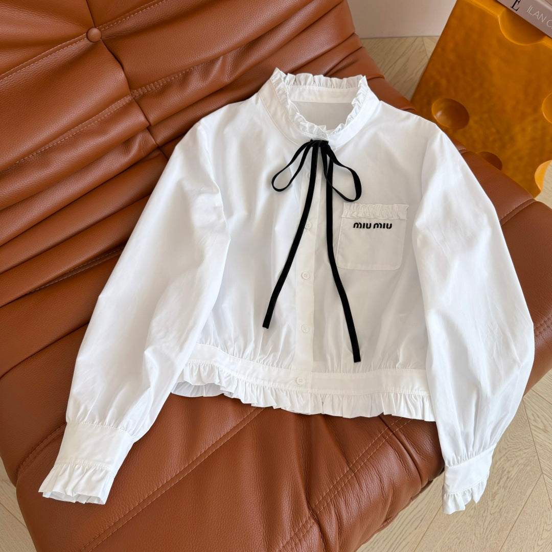 Miumiu 2026 Tie-Waist Short Shirt White Cotton 773828