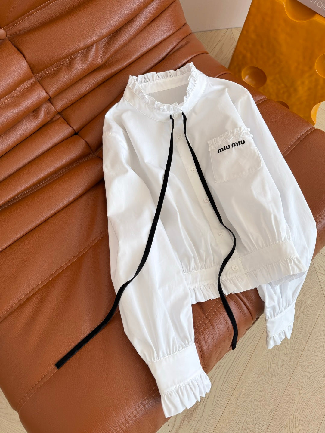 Miumiu 2026 Tie-Waist Short Shirt White Cotton 773828