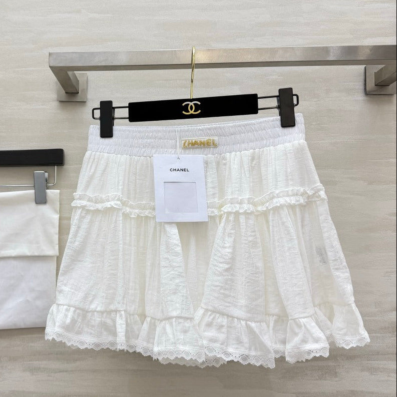 Chanel 2026 Double-layered Ruffled Skirt White Cotton 666397