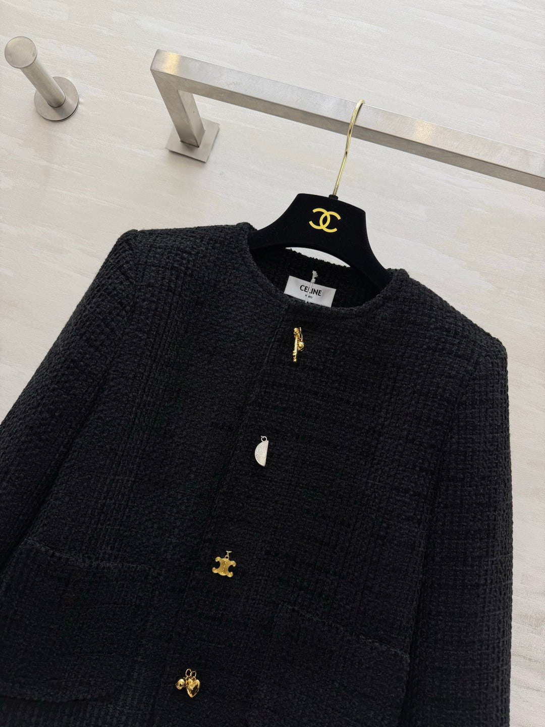 Celine 2026 Jacket White And Black Tweed Fabric 431317