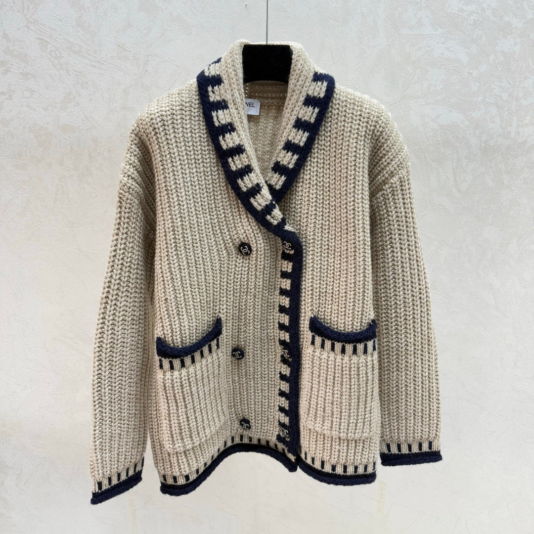 Chanel 2025 Cardigan Beige Blue Wool