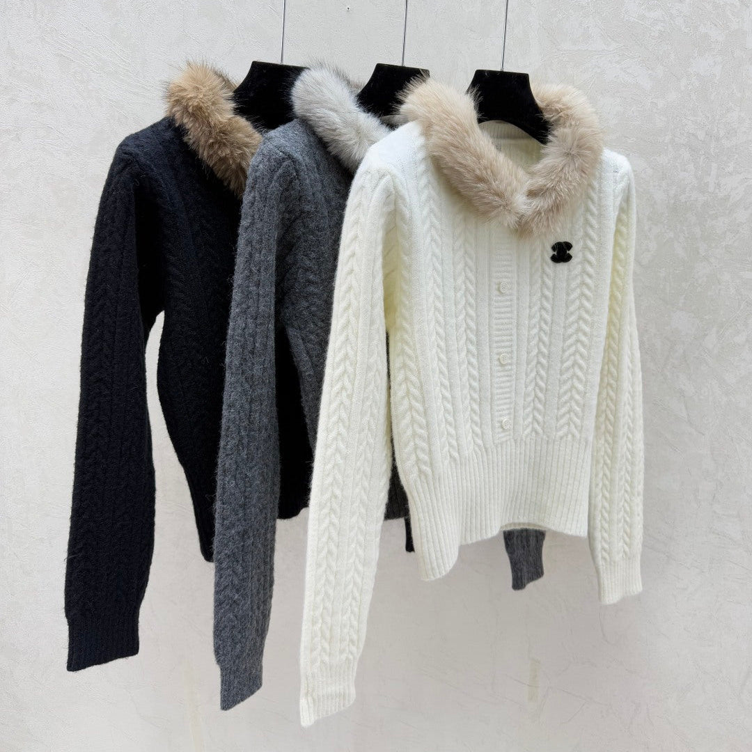 Chanel 2025 Hooded Feather-Embellished Knitted Long-Sleeve Cardigan Wool 716356