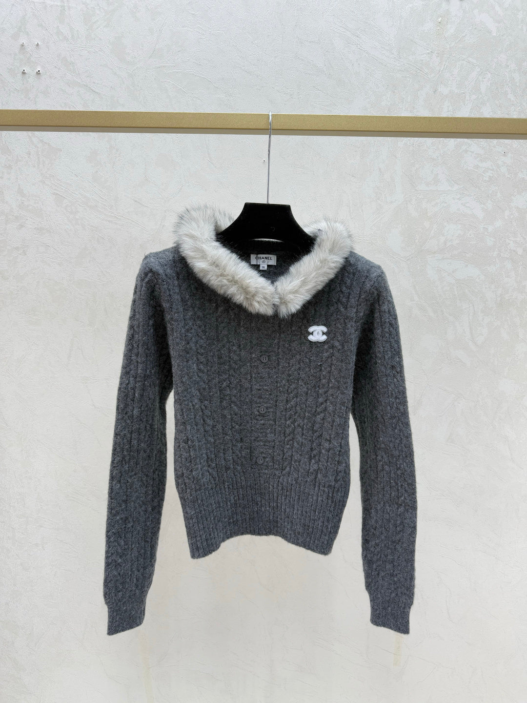 Chanel 2025 Hooded Feather-Embellished Knitted Long-Sleeve Cardigan Wool 716356