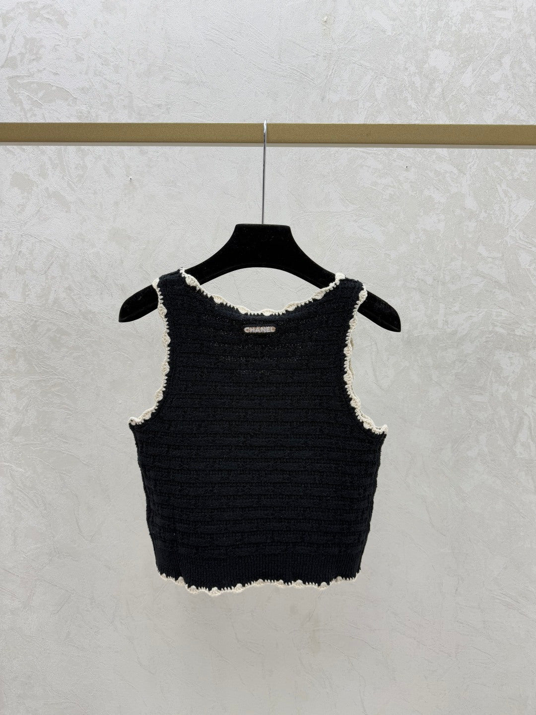 Chanel 2026 Crochet Knit Vest Black and Off-White Wool