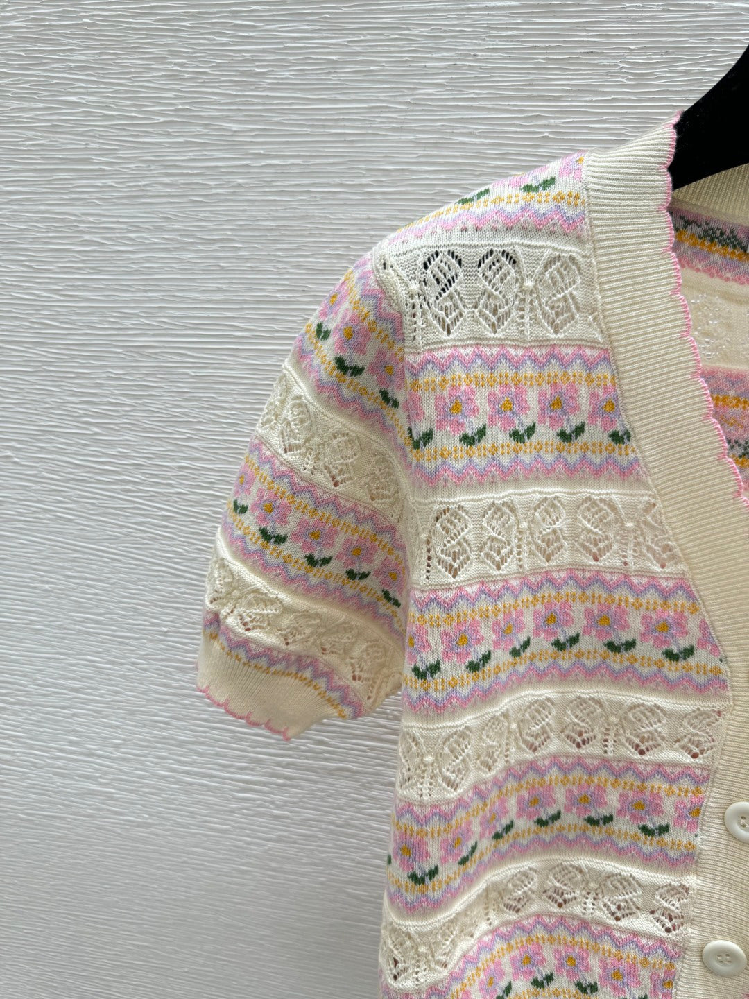 Dior 2026 Short-sleeve Knit Cardigan Pink Cream Wool
