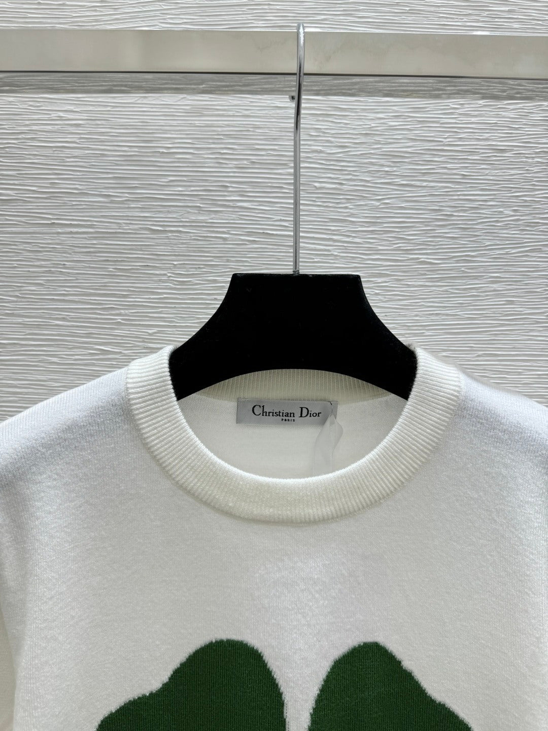 Dior 2026 Clover Embroidery T-shirt White and Pink Wool