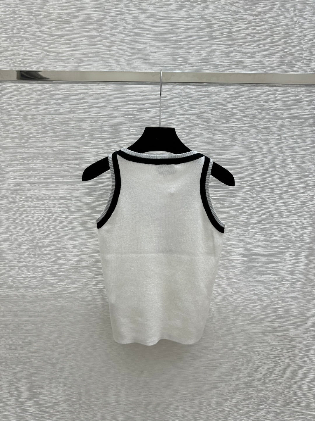 Chanel 2026 Tank Top White and Navy Blue Wool Nylon