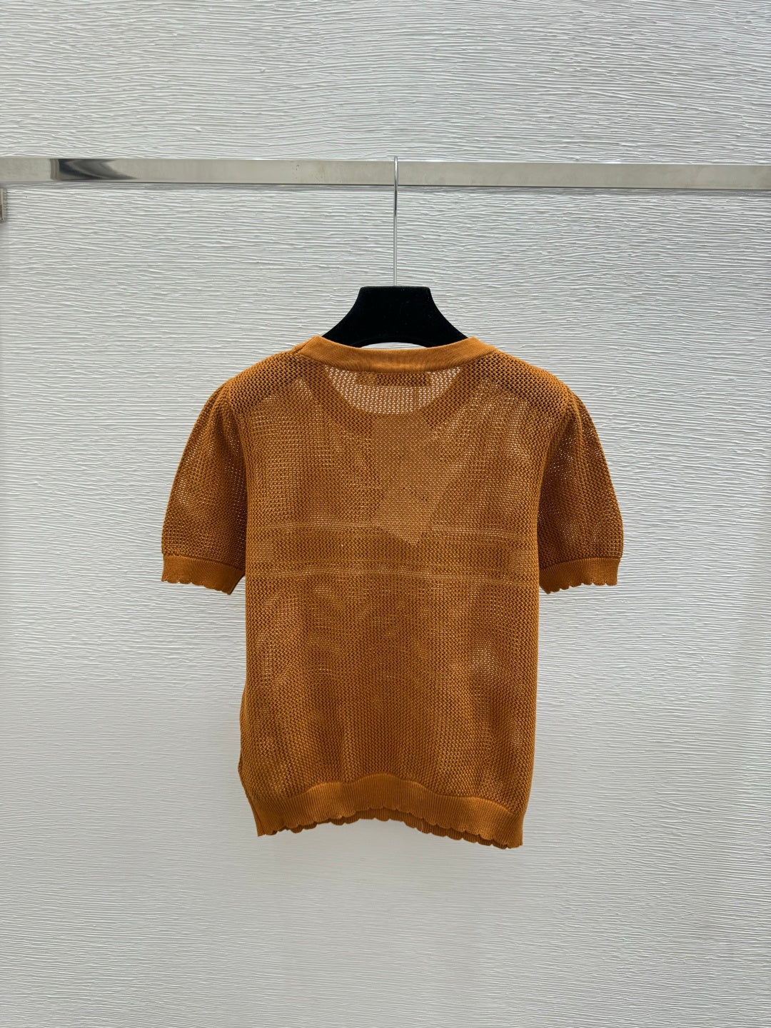 Dior 2026 Mesh Knit Short-Sleeve Top Brown and White Wool 341180