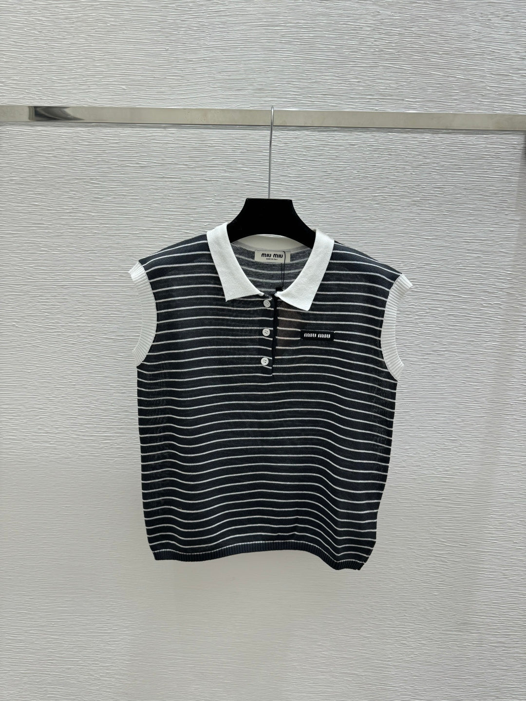 Miumiu 2026 Striped Sleeveless Knit Vest Cotton 341375