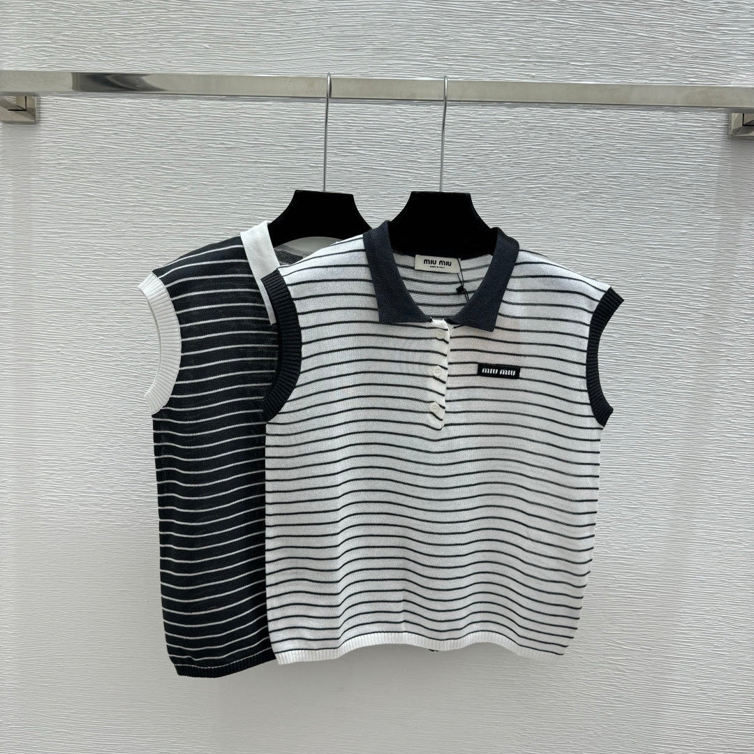 Miumiu 2026 Striped Sleeveless Knit Vest Cotton 341375