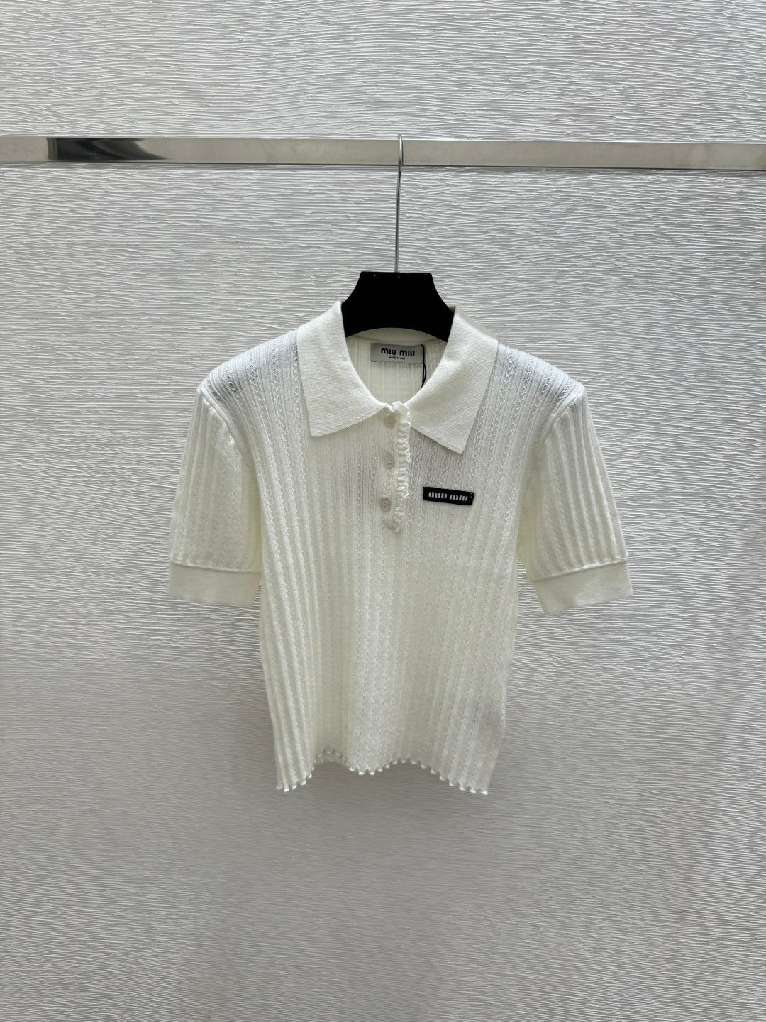 Miumiu 2026 Collared Knit Short-Sleeve Shirt Wool 516815