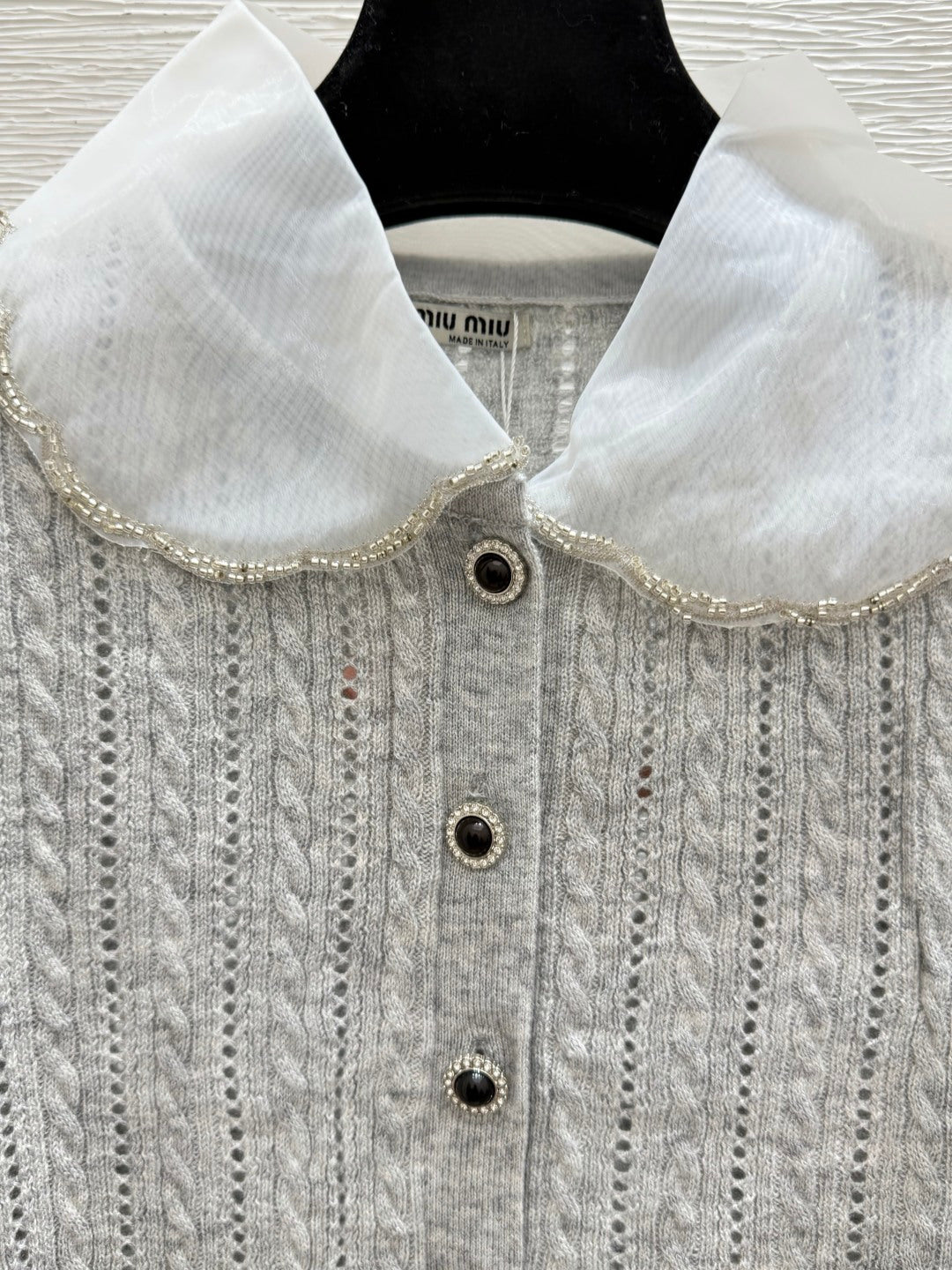 Miumiu 2026 Beaded Collar Knit Cardigan Wool 794264