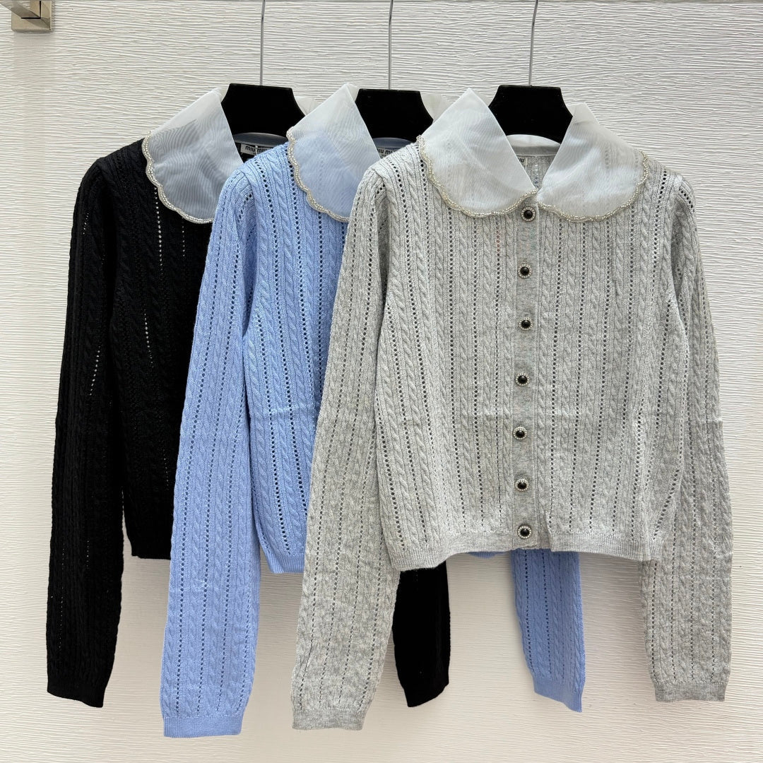 Miumiu 2026 Beaded Collar Knit Cardigan Wool 794264