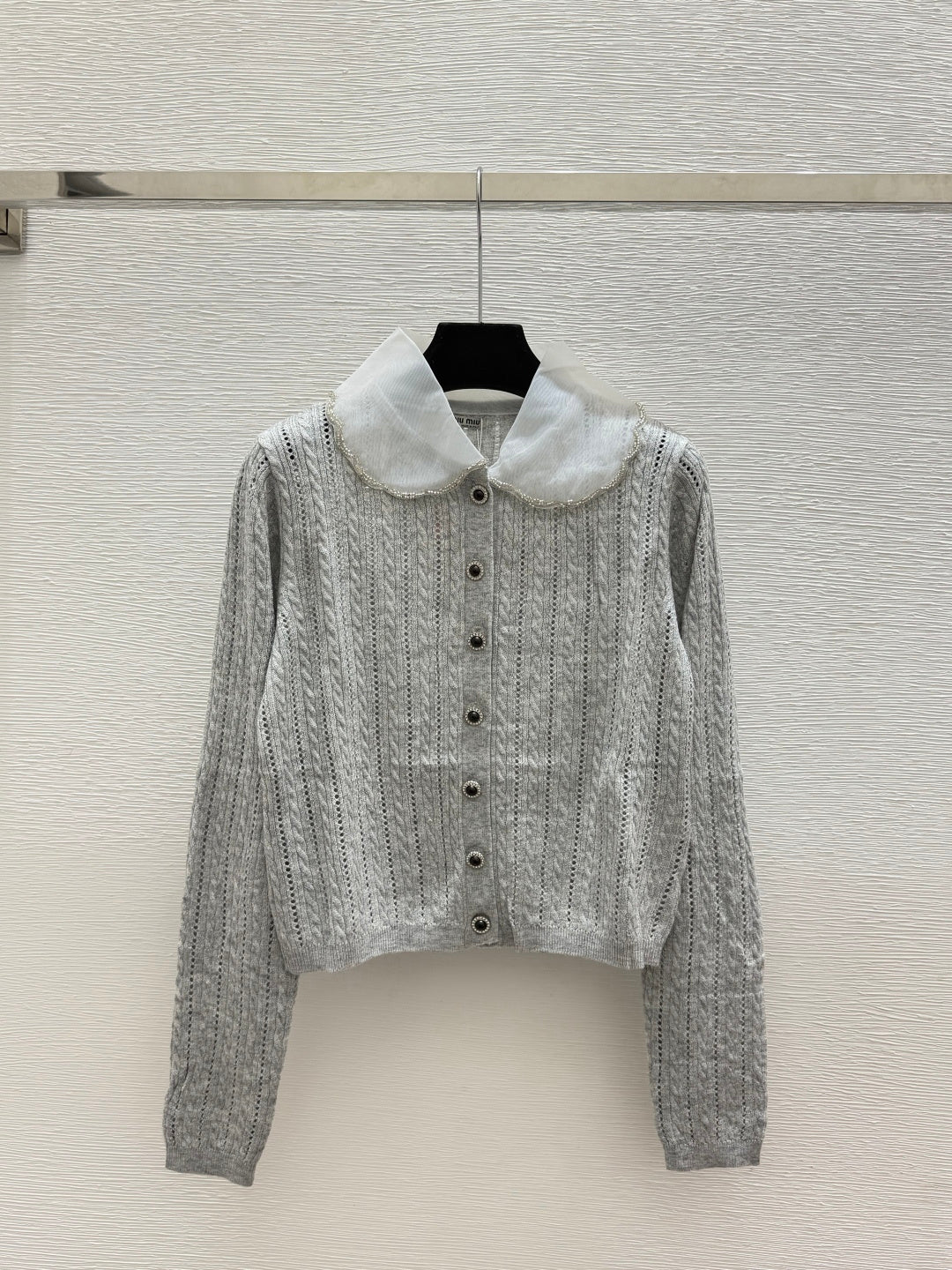 Miumiu 2026 Beaded Collar Knit Cardigan Wool 794264