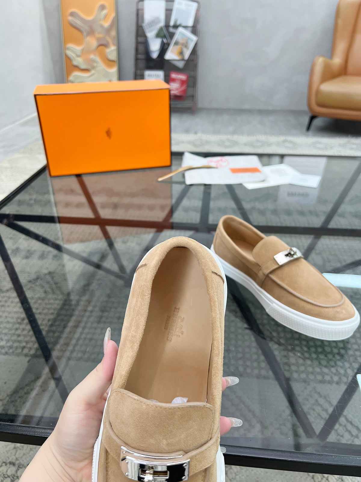 HM Men's Loafers Beige Suede 621424