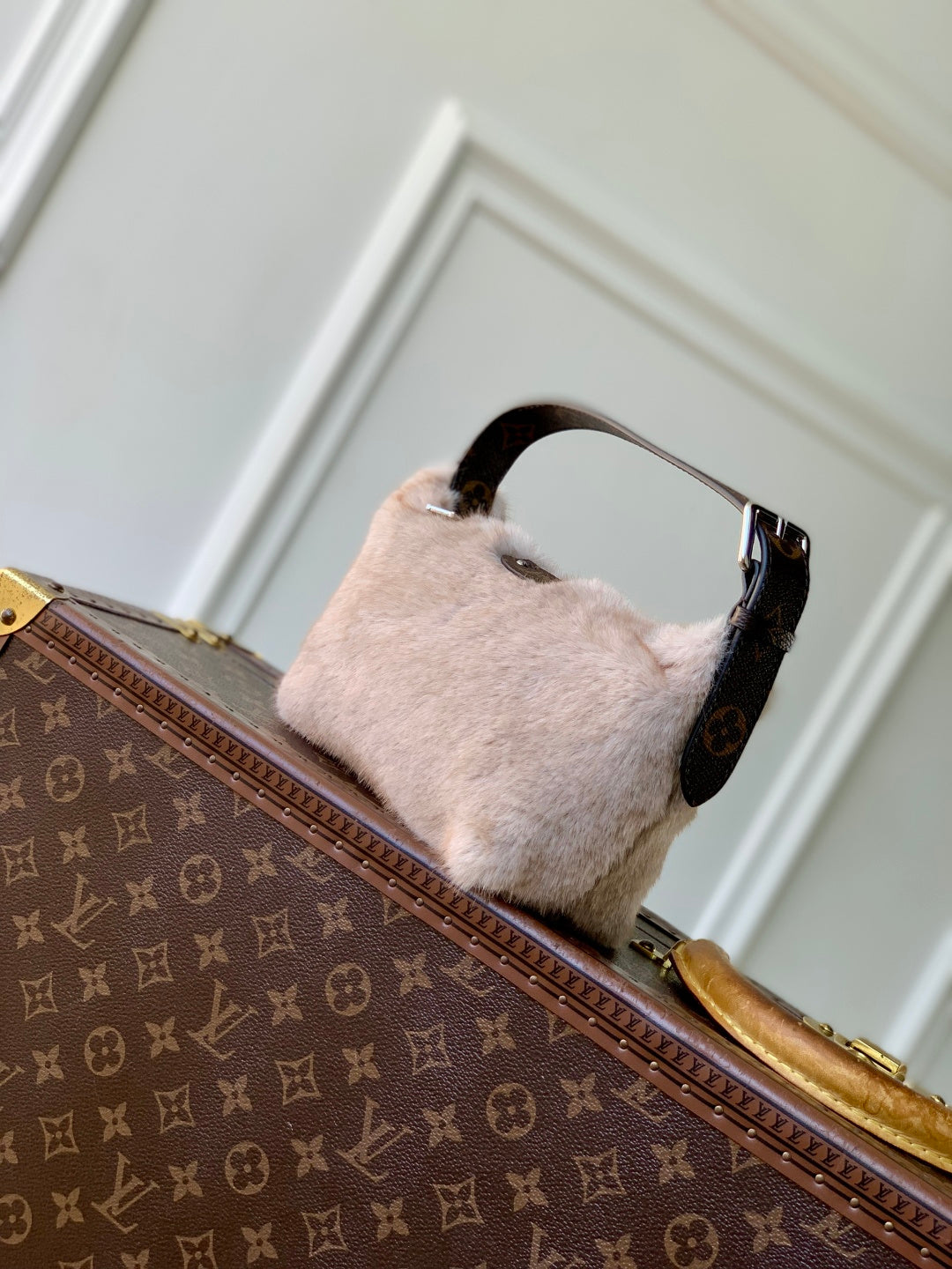 LV 2025 Pochette Hills Bag Beige Brown Fur Lambskin 346600
