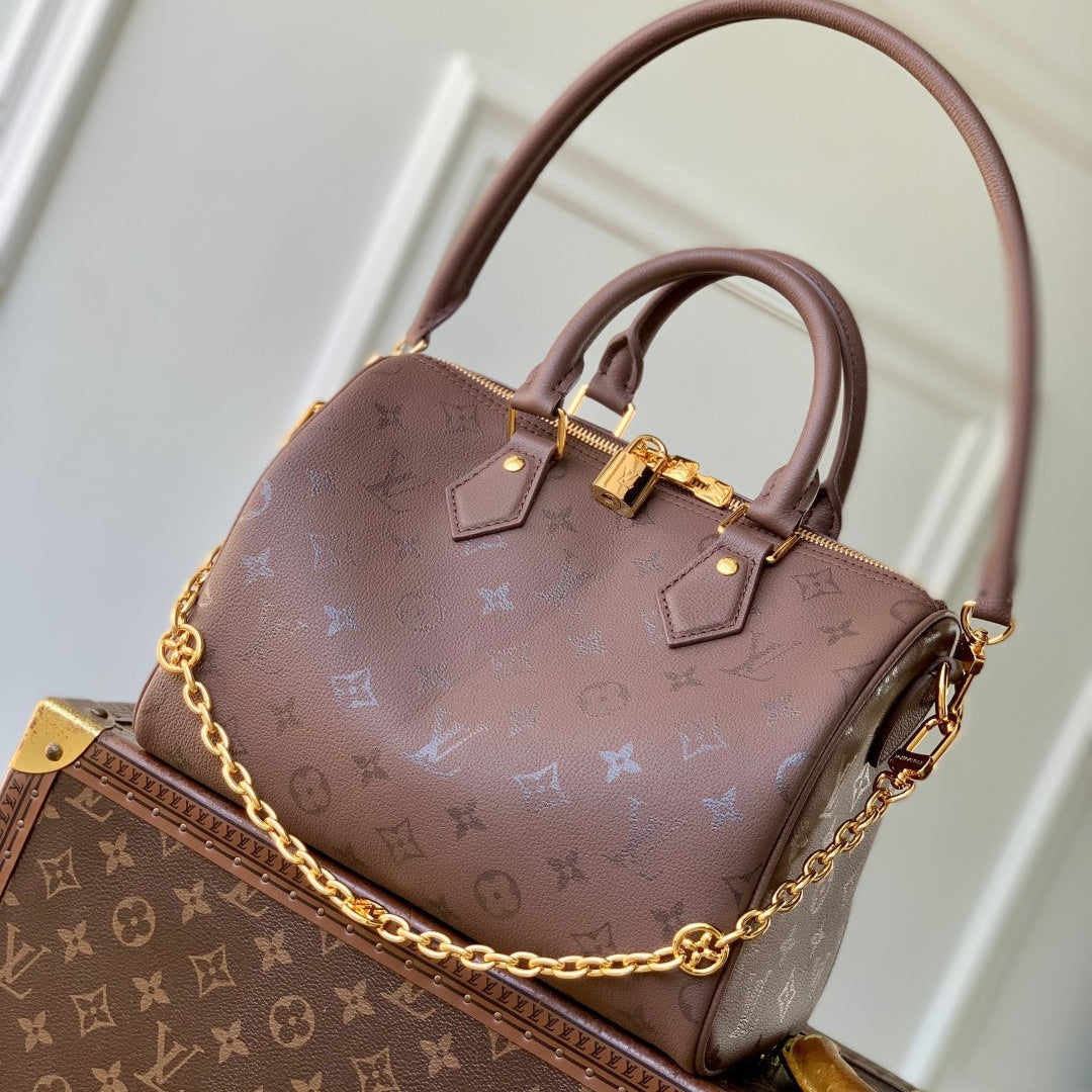 LV 2025 Speedy Bandoulière 25 Wine Red Calfskin 347094