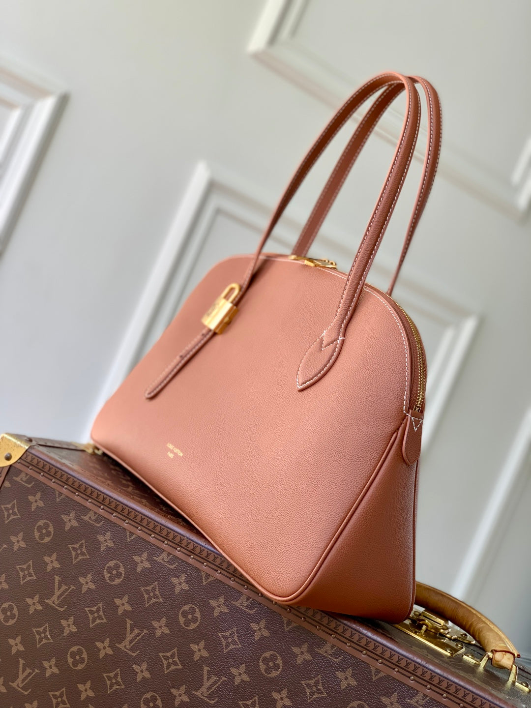 LV 2025 Low Key Duffle Tote Bag 43 Cognac Brown Calfskin 347097