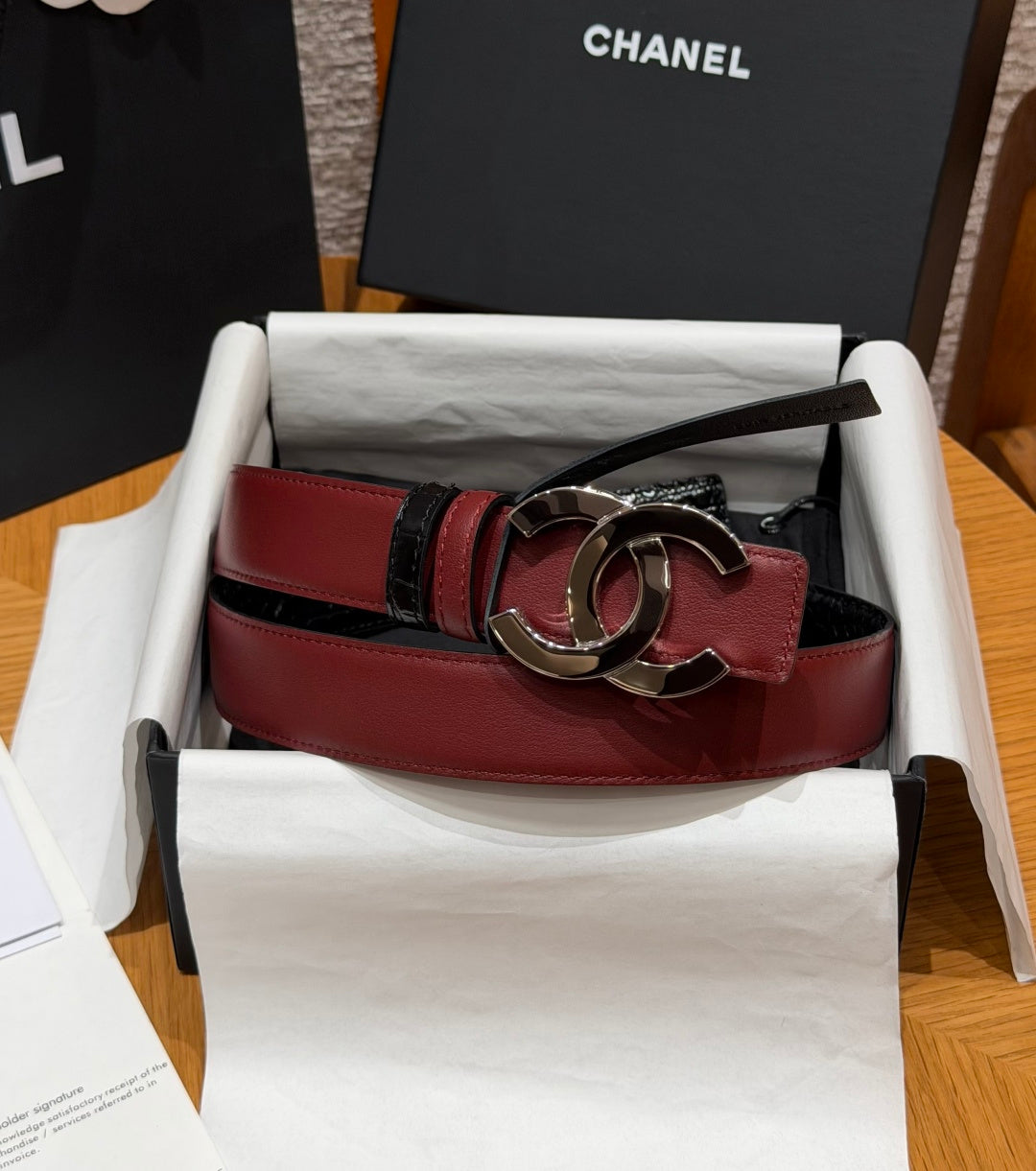 Chanel 2026 Crocodile Embossed Reversible Belt 30mm Calfskin