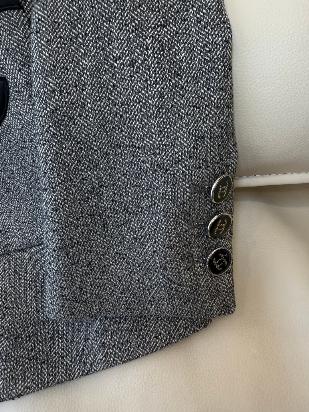 Chanel 2025 Blazer With Belt Gray Black Polyester Wool