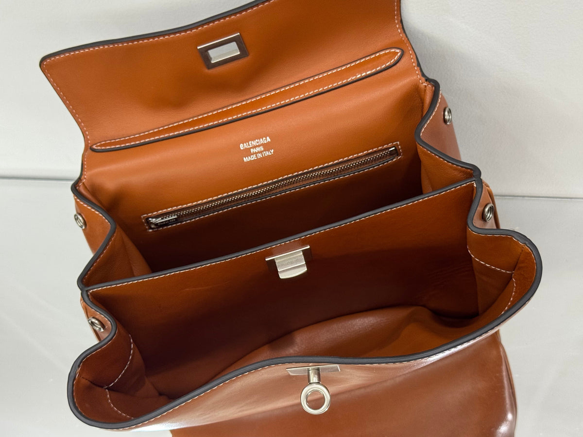 Balenciaga Small Bag 29 Camel Brown Cowhide Sliver Hardware