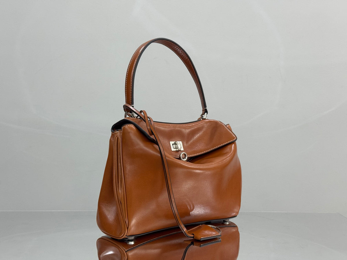Balenciaga Small Bag 29 Camel Brown Cowhide Sliver Hardware