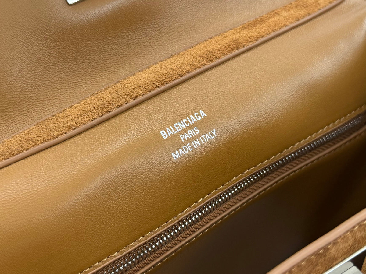 Balenciaga Large Bag 40 Camel Brown Suede Sliver Hardware
