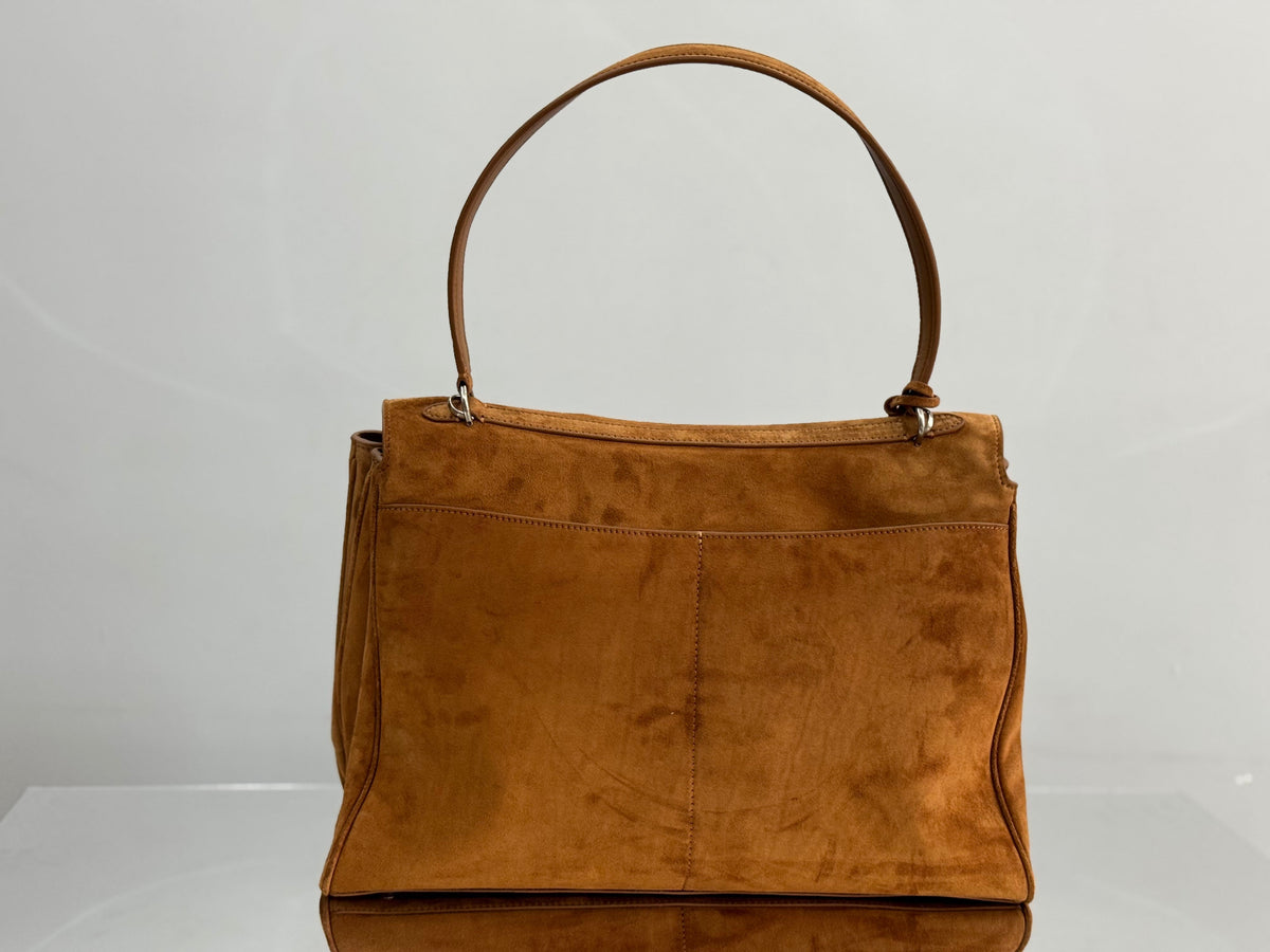 Balenciaga Large Bag 40 Camel Brown Suede Sliver Hardware