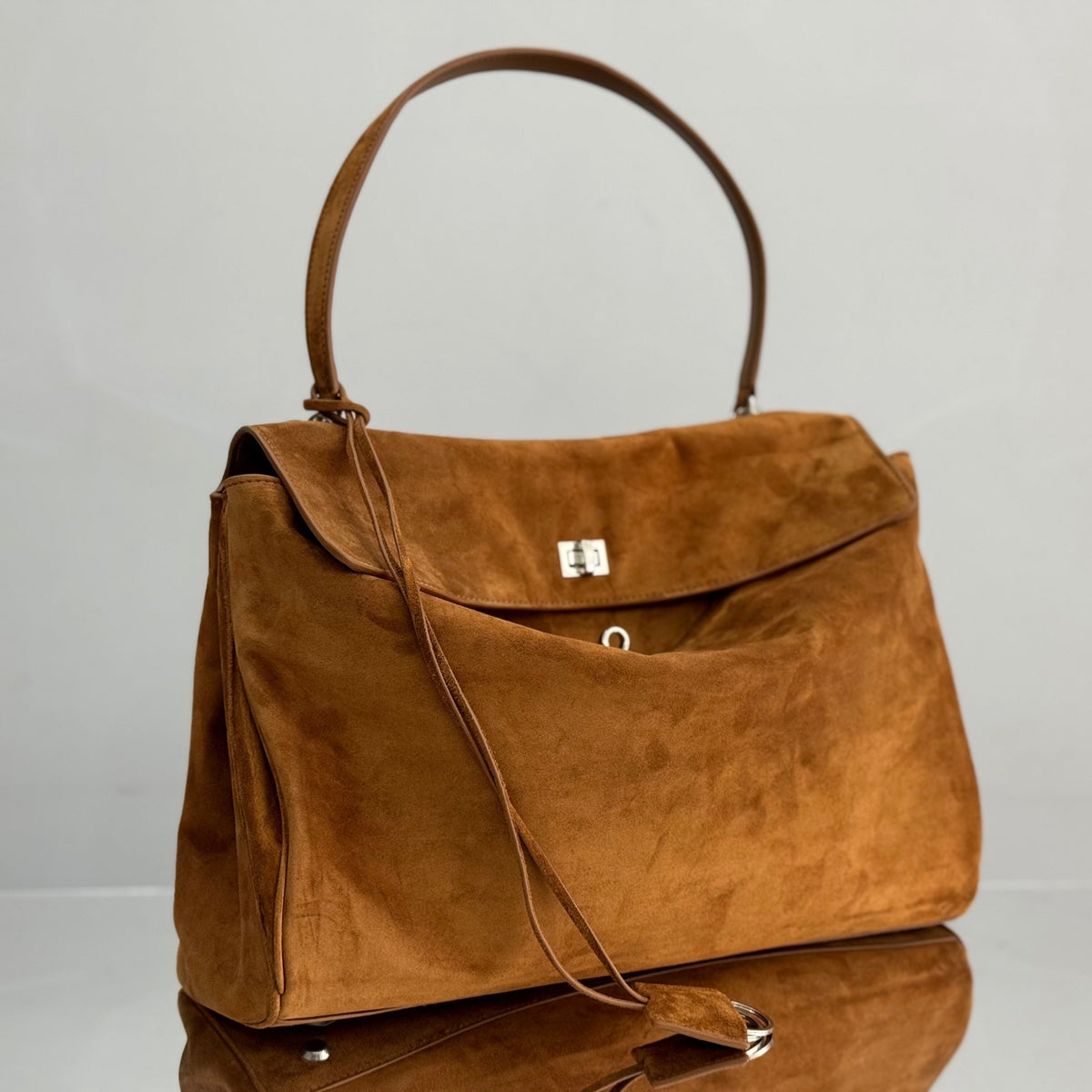 Balenciaga Large Bag 40 Camel Brown Suede Sliver Hardware