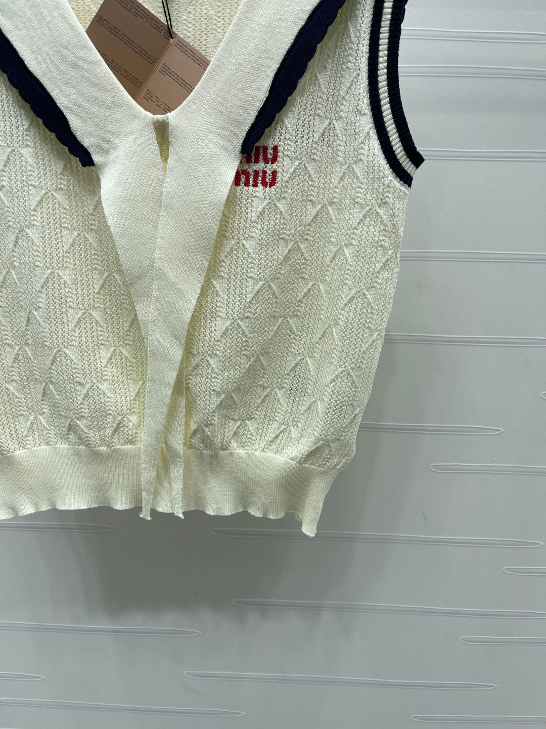 Miumiu 2026 Cable-knit Sleeveless Sweater Vest Cream Cotton