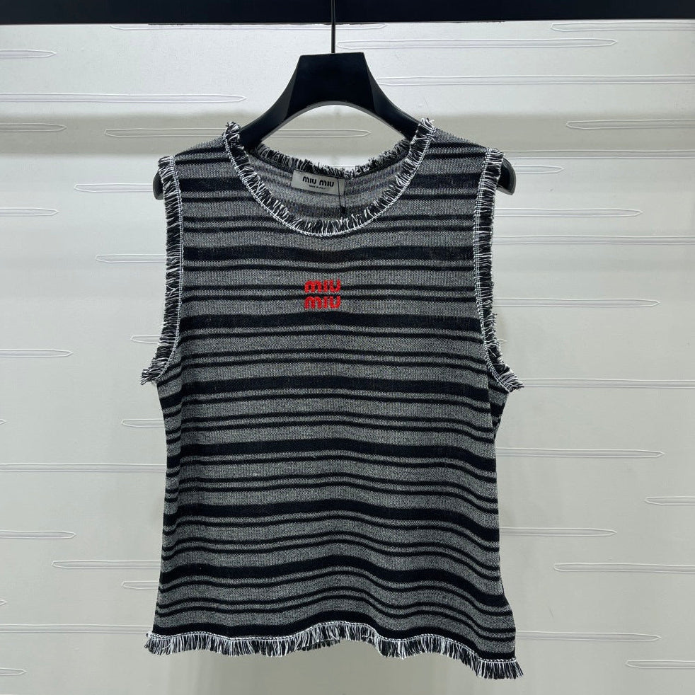 Miumiu 2026 Striped Knitted Vest Black Grey Wool Polyester 766322