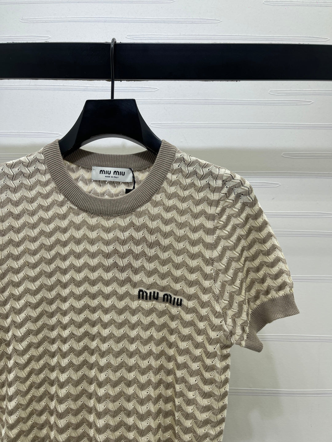 Miumiu 2026 Hollow-out Knit Short-sleeved Top Tencel Cotton 395656