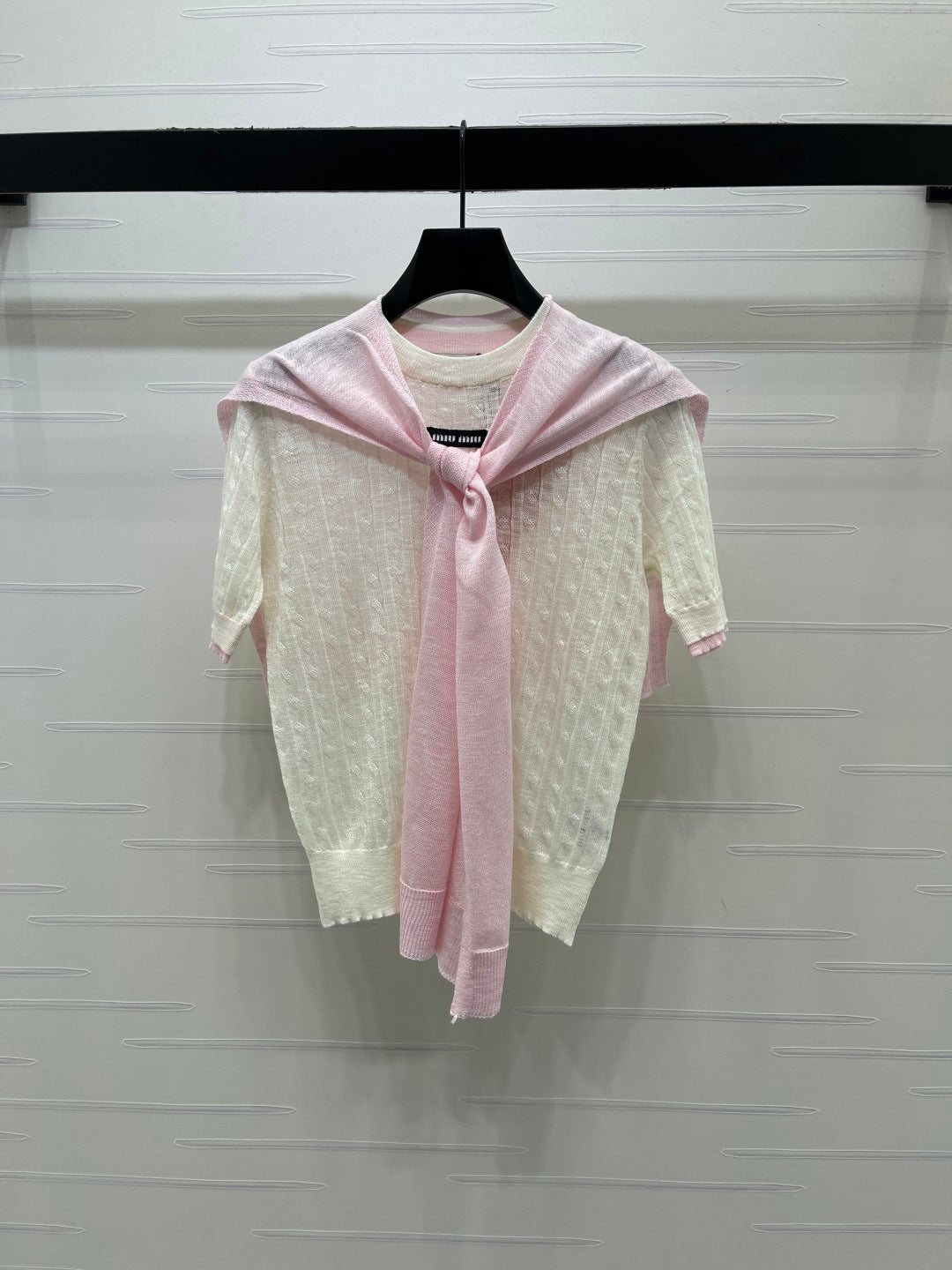 Miumiu 2026 Shawl Striped Knit Short Sleeve Tencel 397433
