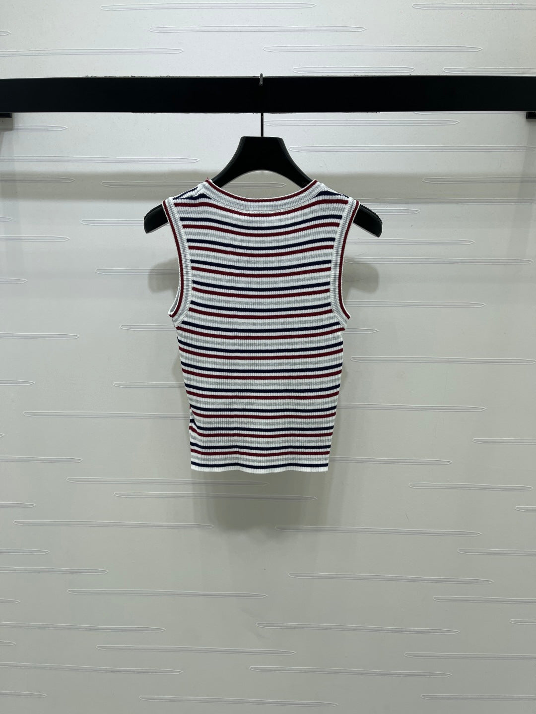 Chanel 2026 Crew Neck Striped Knit Vest Wool 677712