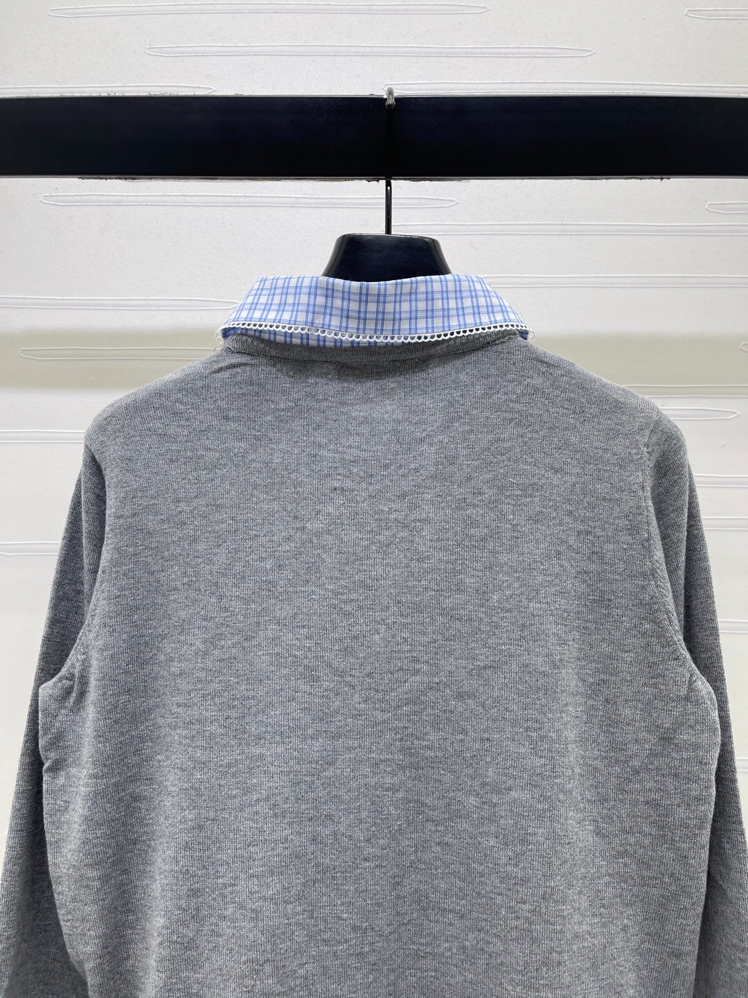 Miumiu 2026 Two-piece Plaid Knit Cardigan Grey Blue Wool 415917