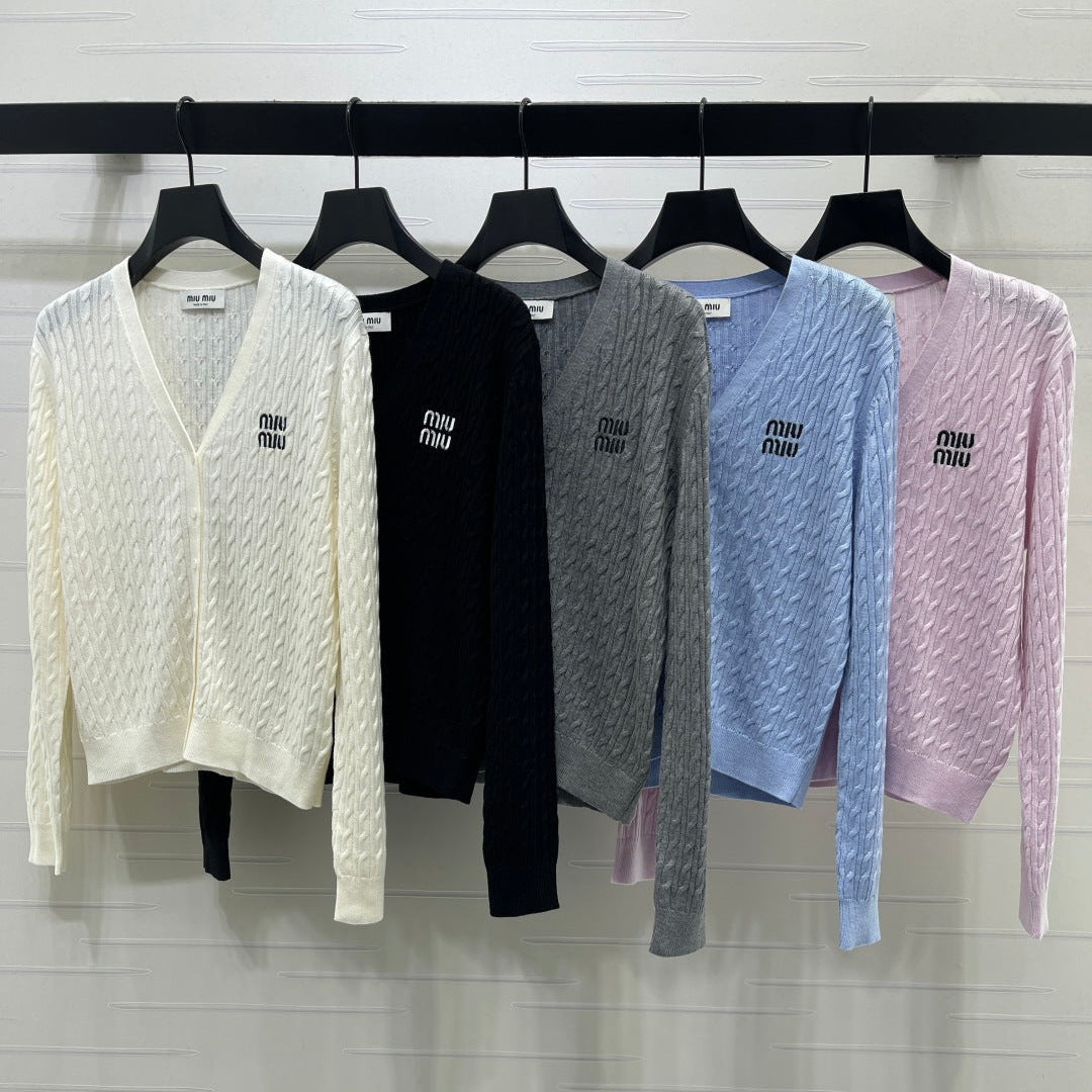 Miumiu 2026 Knit V-neck Long-Sleeve Cardigan Wool 417676