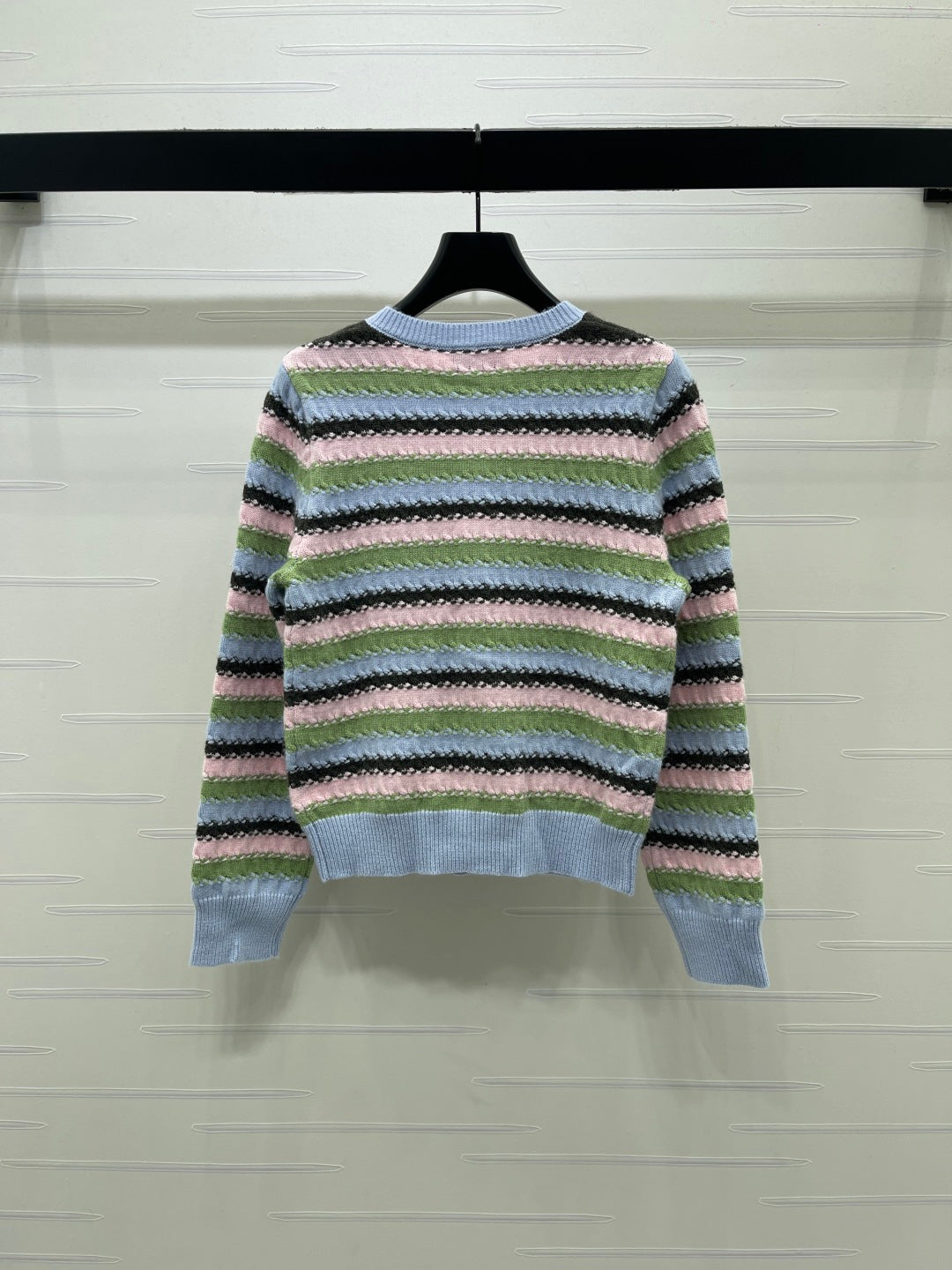 Chanel 2026 Striped Cardigan Blue Pink Green Wool 417669