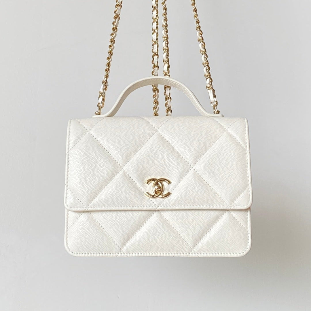 Chanel 25 Bag 18cm White Lambskin