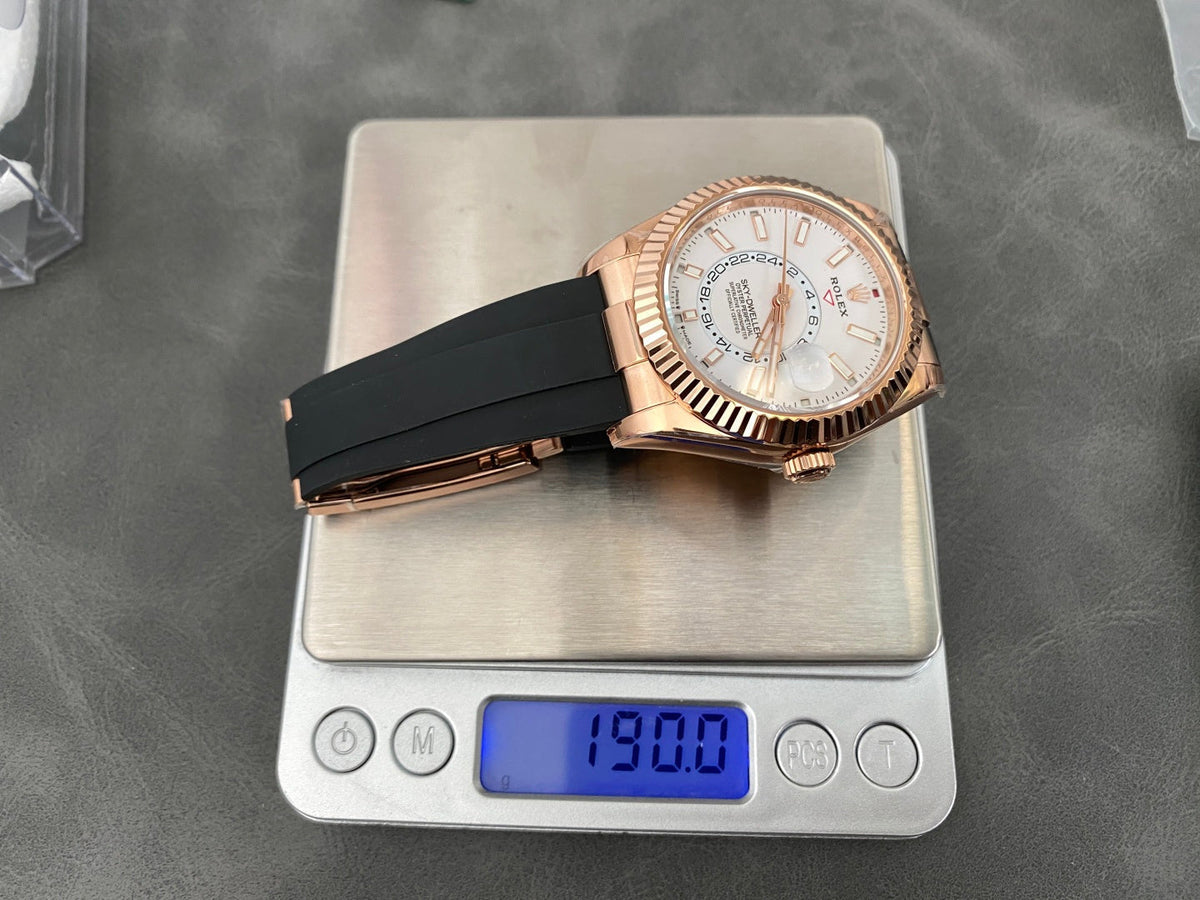 Rolex Sky-Dweller 42mm Rose Gold Case White Dial Rubber Strap