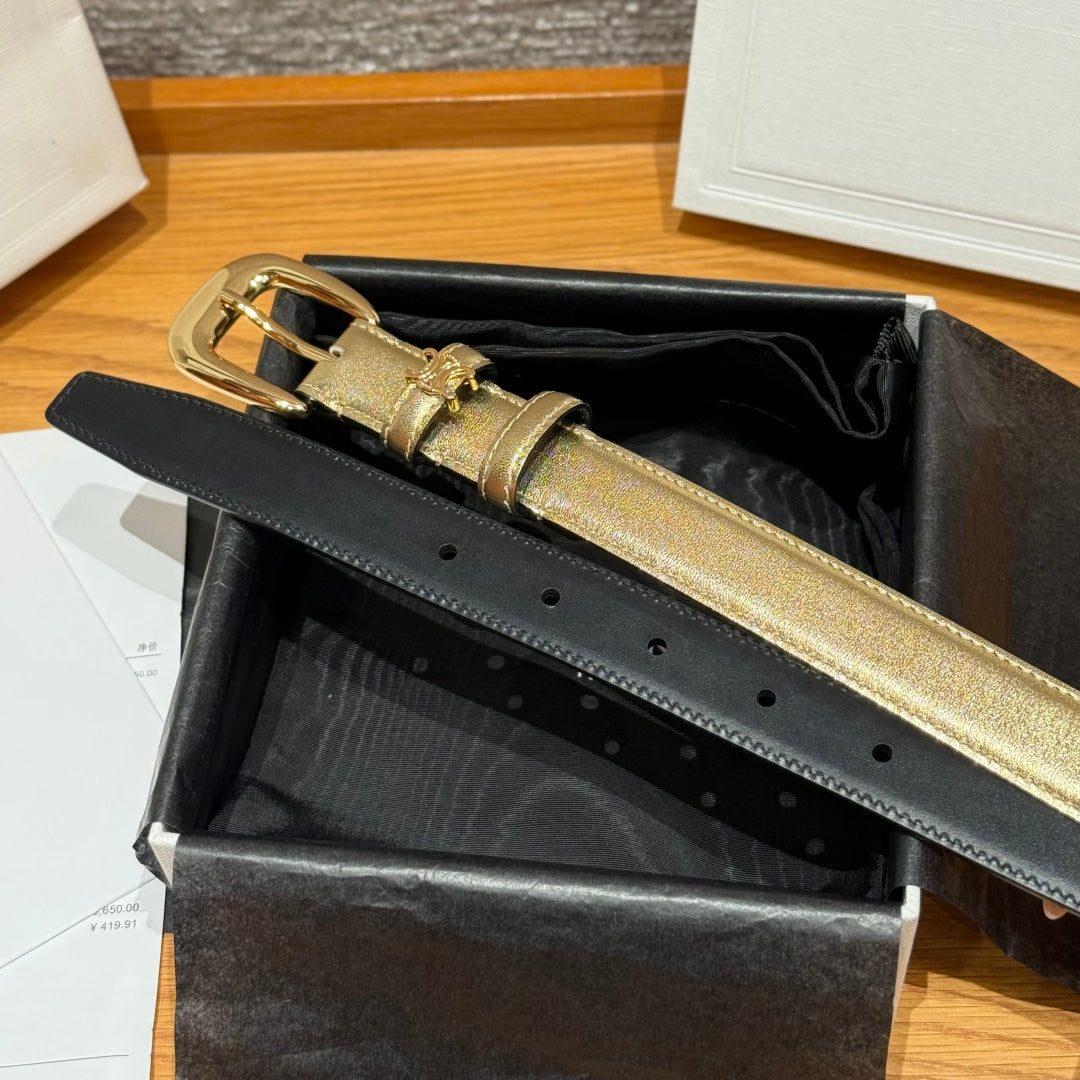 CL Gold 25mm Triomphe Metal Gold Metallic Black Cowhide  615555