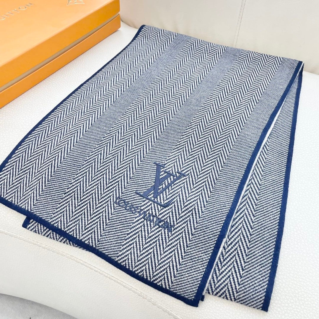 LV Couple's Style Scarf 180cm Gray Blue Cashmere 976363