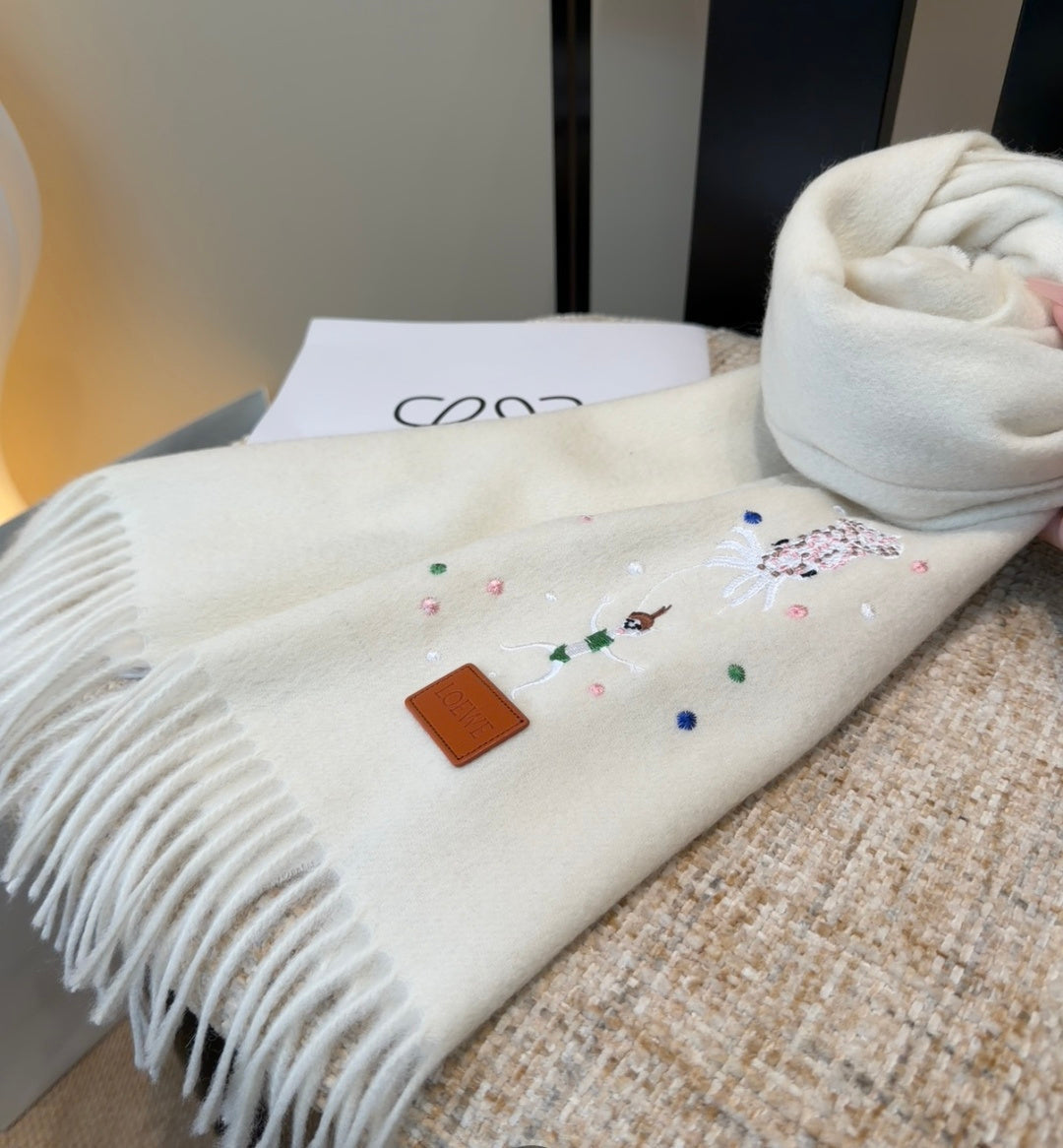 Loewe Scarf 180CM Ivory Wool-blend 909785