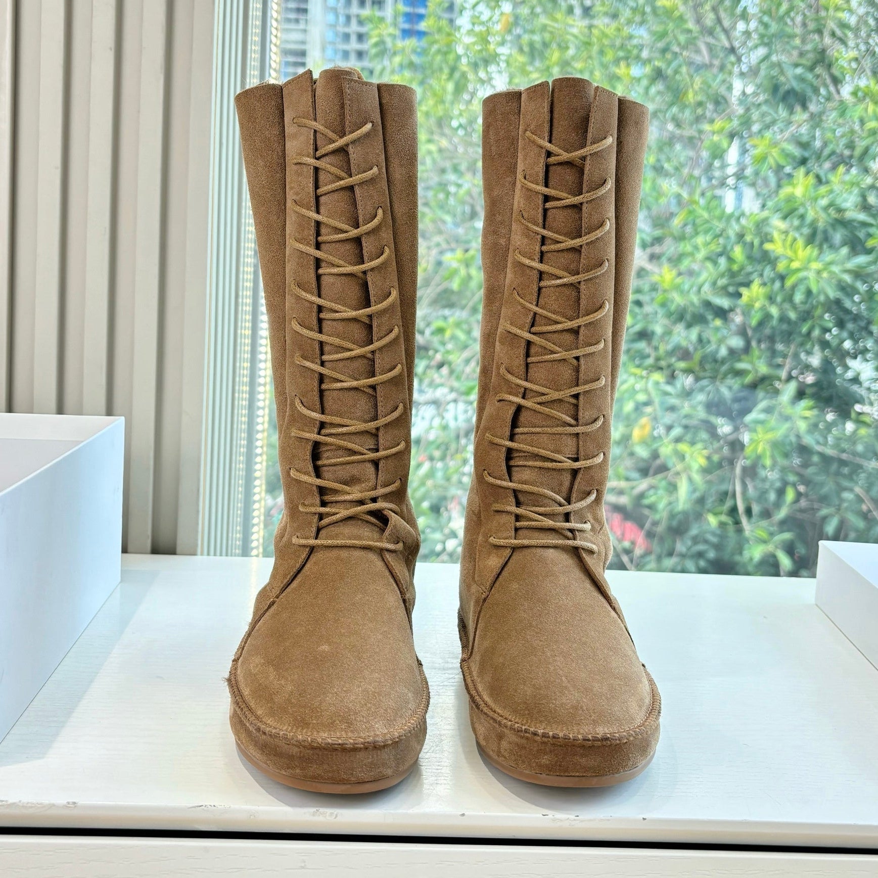 The Row 2025 Tyler Lace-up Boot Tan Suede 549348