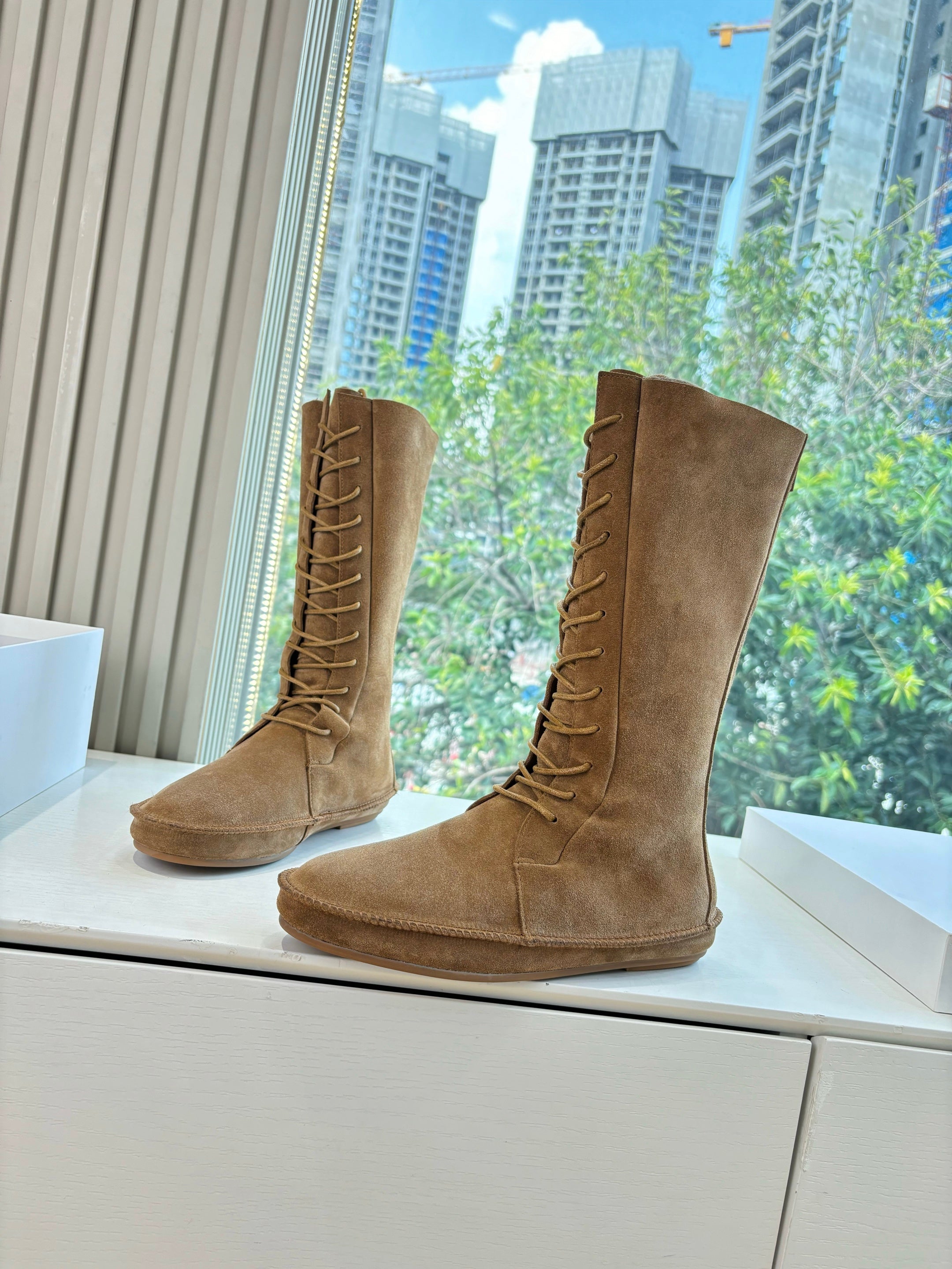 The Row 2025 Tyler Lace-up Boot Tan Suede 549348
